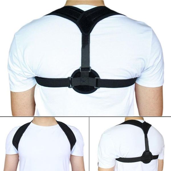 

back adjustable posture corrector belt clavicle spine men women workplace outdoor upper back shoulder lumbar posture correction, Black;blue
