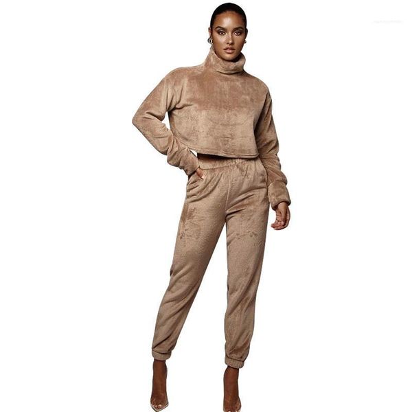 

color tracksuits casual turtle neck crop long pants women clothes women two piece outfits designer natural, Gray