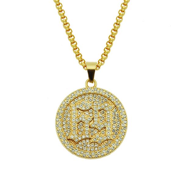 

mens gold cuban link chain fashion hip hop jewelry with full rhinestone bling bling round dog tag iced out pendant necklaces, Silver