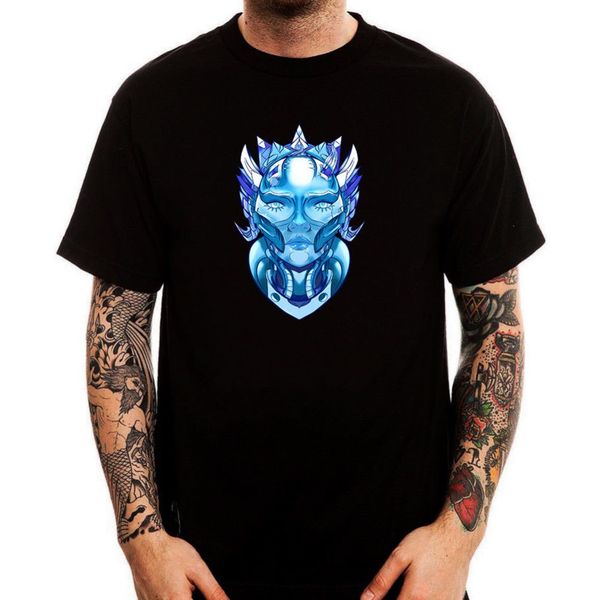 

смешные streetwear марка одежда робот киборг glitch hallucination портрет черный ситца мужские t-shirtorder футболки