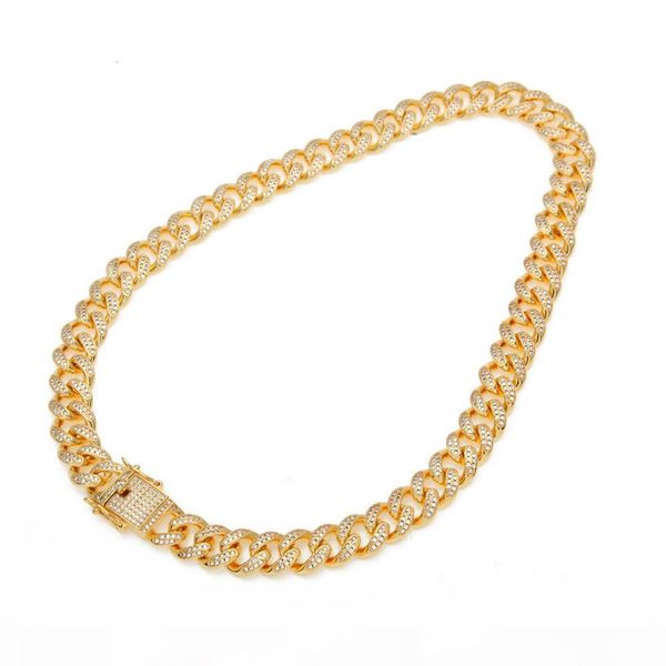 

men 13mm width large cuban chain 18k gold plated hip hop full bling cubic zirconia necklace triple lock necklaces copper jewelry, Silver