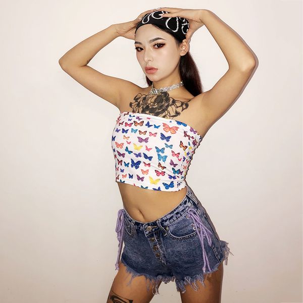 

stage wear gogo bar pole dancing singer party dance performance costume jazz hip hop clothes female color butterfly wrap suit dt2681, Black;red