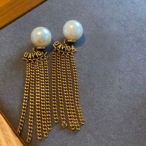 

NEW Fashion hoop pearl tassel earrings aretes orecchini for women party wedding lovers gift jewelry engagement with box HB082901