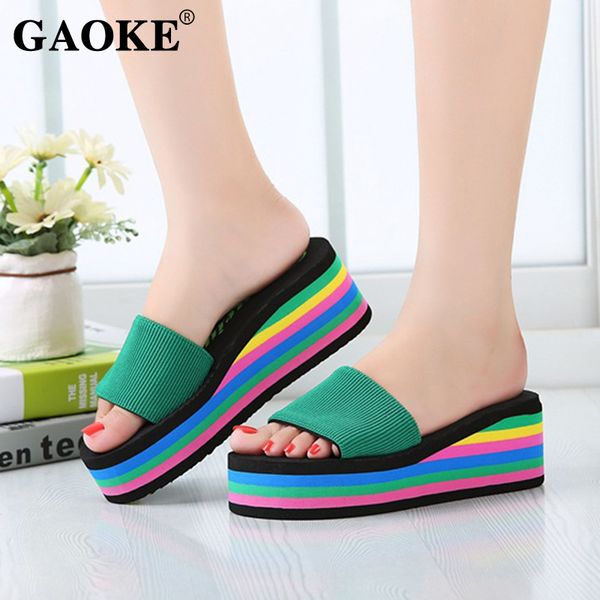 

summer woman shoes platform bath slippers wedge beach flip flops high heel slippers for women brand black eva ladies shoes
