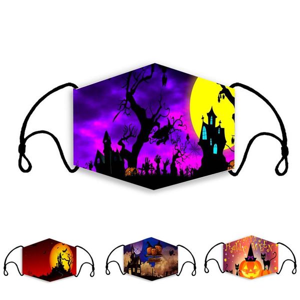 

us stock halloween reusable protective pm2.5 carbon filters washable face mask 3d painting pumpkin cotton face mask