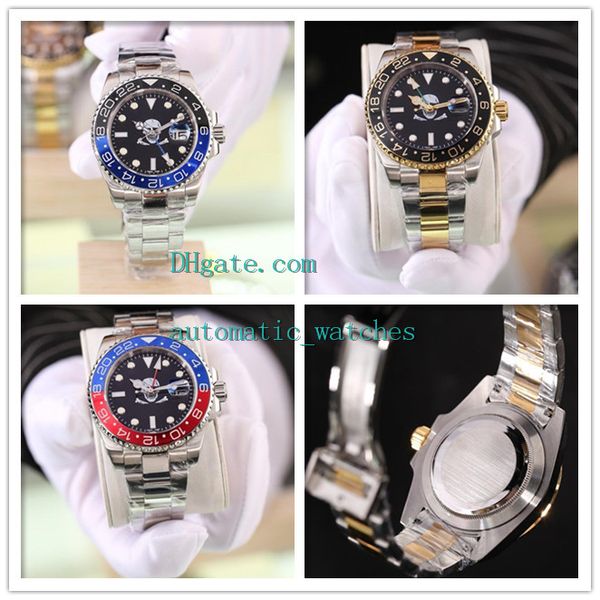 

men's watches 41mm gmt ghost head red blue ceramic bezel 316l steel mechanical automatic waterproof fashion limited edition, Slivery;brown