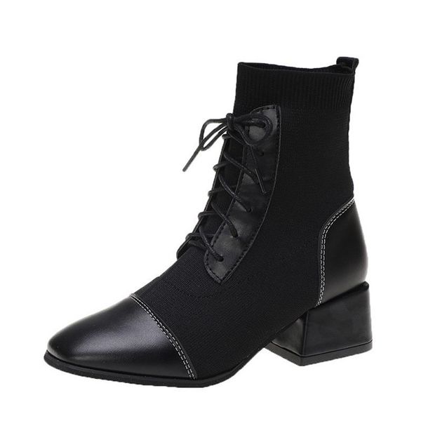 

fashion shoes for woman black basic botas mujer plus size 41 dropshipping women ankle boots square toe 4.5cm heel lace up shoes