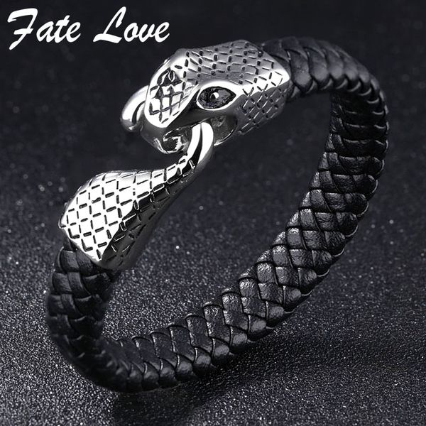 

2pcs hipster hip hop jewelry mens leather bracelets 2020 fashion stainless steel snake clasp cool men bracelet pulseras hombre, Golden;silver