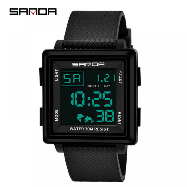 

sanda personality men's square digital watch male watches 30m waterproof luminous alarm calendar trendy male youth sport watch, Slivery;brown