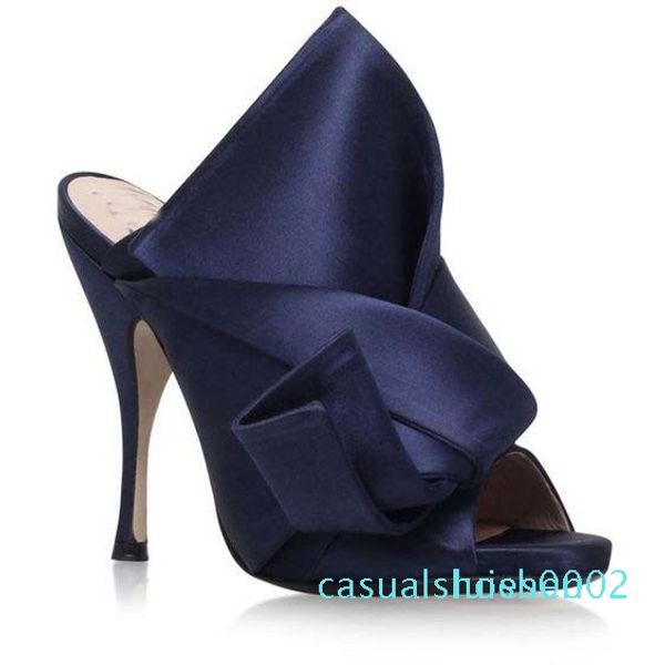

yellow green women high heel sandals big bowtie wedding designer dress party shoes summer satin stilettos slides brand plus c02, Black