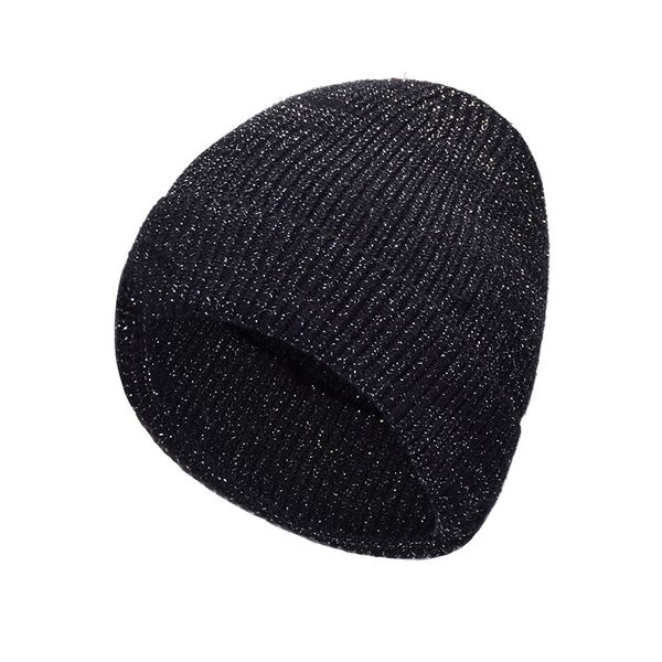 

2020 winter knitted skullies warm hats for women cashmere knit beanie hat female wool fluffy lining silver plated yarn, Blue;gray