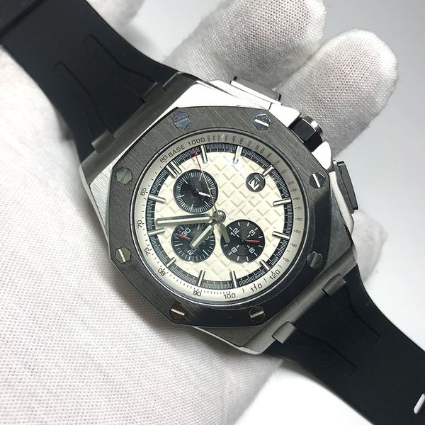 

mens automatic sweeping luxury silver watch sapphire glass royal oak rubber strap all sub dials works, Slivery;brown