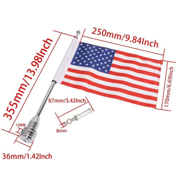 США Двусторонний атласный Мотоцикл Флаг багажной полкой Флаг Mount Kit Pole мотоциклов Аксессуары для Harley (Flag + полюсу)