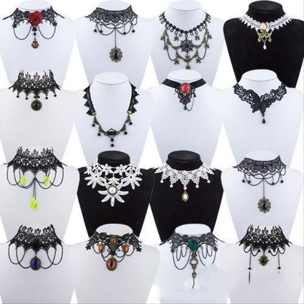 

vintage gothic 2016 shopping 00zz short fashion lace necklace women choker handmade flower retro jewellery steampunk dayupshop wdifm, Golden;silver