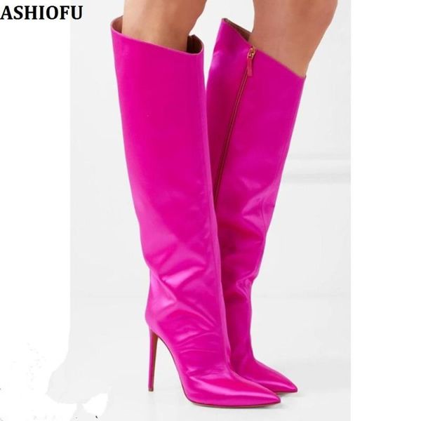 

ashiofu handmade new ladies knee high boots party prom dress boots club fashion evening booties shoes, Black