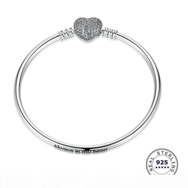 

authentic 925 sterling silver heart charms bracelet fit diy european zircon beads jewelry bangle real silver bracelet for women, Golden;silver