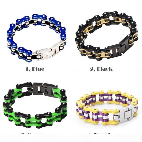 

316l stainless steel electroplated bicycle motorcycle punk cool men moto link chain bracelet 21cm*1.6cm 4colors, Golden;silver