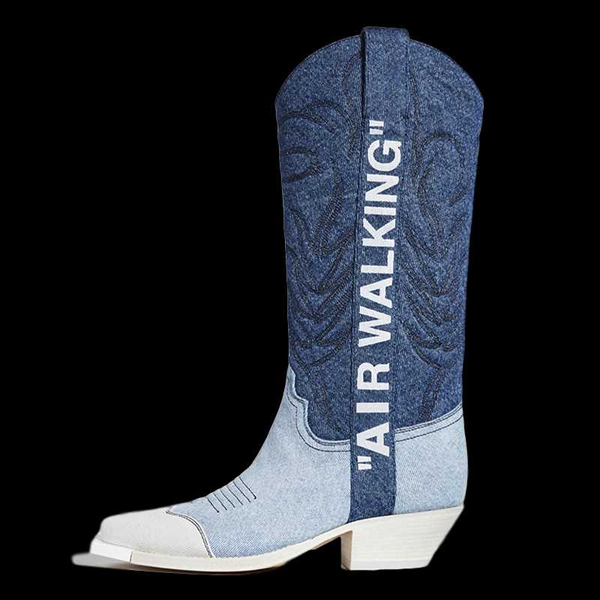 

women mid calf boots autumn winter embroidery denim mixed colors chunky high heel shoes runway western cowboy long booties, Black