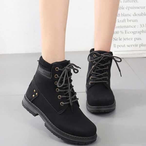 

women martin boots 2020 autumn winter ankle boots ladies lace up retro shoes female fashion lady footwear botas, Black