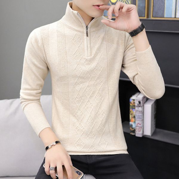

2020 men's clothing sweaters autumn winter warm cashmere wool zipper pullover sweaters man casual slim knitwear plus size s-xxxl, White;black