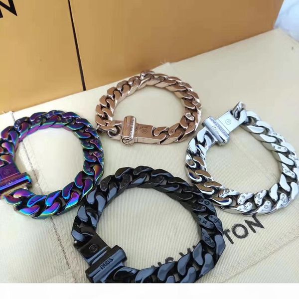 

new arrive fashion new arrive men 316l titanium steel engrave four leaf flower colored enamel 18k gold thick chain links patches bracelets, Golden;silver