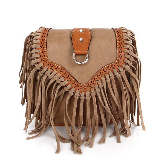

women's bag 2020 new fringe bag women's small square fashionable and versatile retro one shoulder slant cross leather