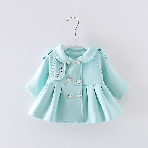 

kids clothes toddler children baby girls embroidery trench infant kids button outerwear winter velvet coat 0-2y, Blue;gray