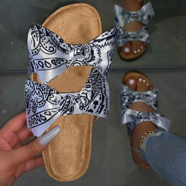 

2020 summer women sandals silk bow flat shoes ladies beach shoes slipper outdoor fashion student home casual slippers d0, Black