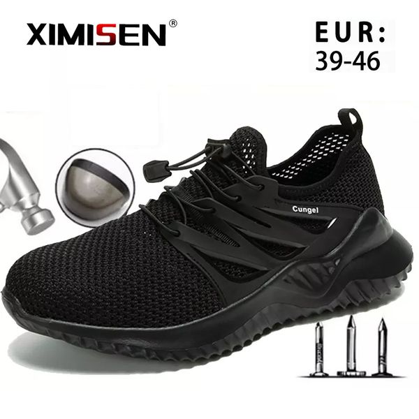 

breathable work boots portable industrial shoes puncture proof wear-resisting safety men's shoes security steel toe comfortable, Black