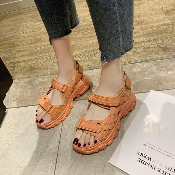 

summer 5 colorful women platform sandals pink wedges shoes women hollow out open-toed outdoor sneaker for thick sole mujer, Black