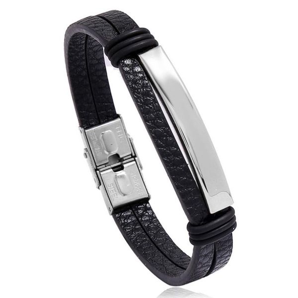 

fashion punk stainless steel charm leather bracelet black brown wristbands multilayer simple bangle casual jewelry for women men, Golden;silver
