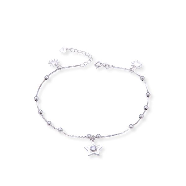 

fun-beauty ladies s925 sterling silver inlaid zircon creative cute personality five pointed star anklet, Red;blue