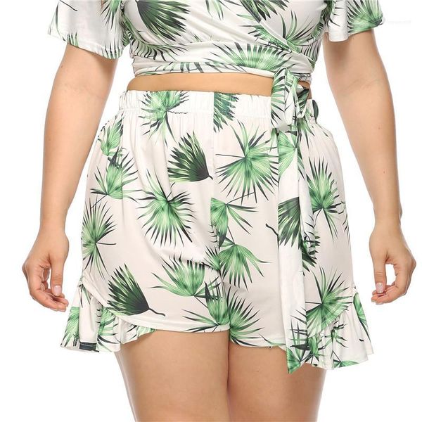 

pants womens designer floral print shorts fashion ruffle mid waist pants casual elastic waist regular short, White;black