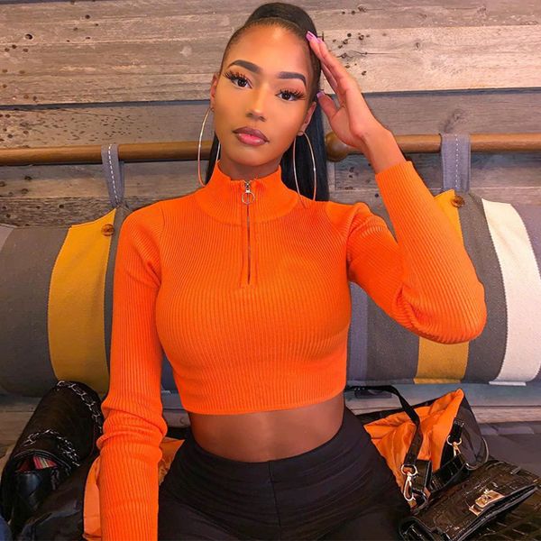 

women's t-shirt 2021 autumn and winter ladies solid color anti-stripe zipper turtleneck long-sleeved women, White