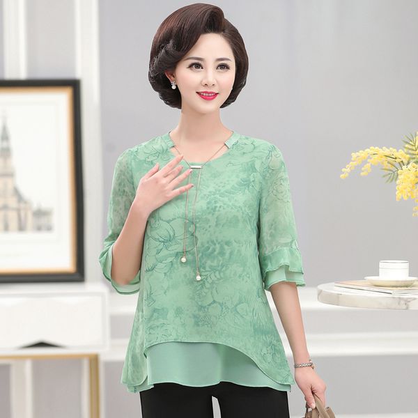 

women's t-shirt short sleeve t shirt for women chiffon 2021 summer middle age mother clothing print tee casual loose plus size pullover, White