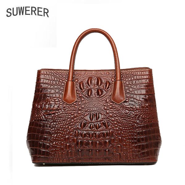 

suwerer new real cowhide crocodile pattern tote bag women genuine leather bag luxury handbag women bags designer fashion big