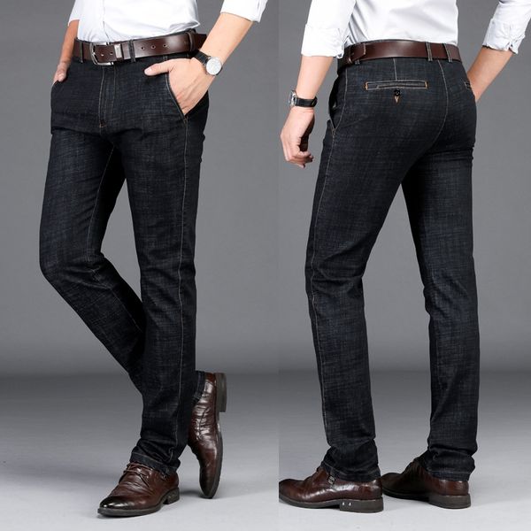 

black word bag business men's autumn and winter high waist stretch straight tube washed denim trousers jeans and jeans dad men's c, Blue