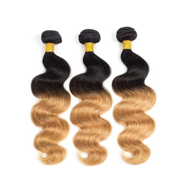 

бразильское remy девственницы ombre человека пучки волос объемная волна и прямой доступные цвета # 1b / 27 хорошее качество 3шт 300g lot для, Black