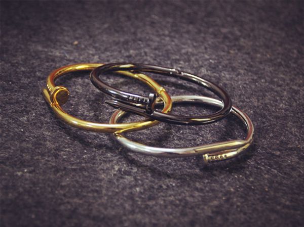 

2020 simple mens women bracelets bangles fashion jewelry for women black gold color adjustable wristband bangle nail shape bracelet, Golden;silver