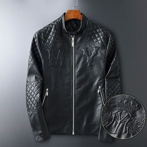 

Leather coat men's fashion youth PU leather motorcycle jacket MY light luxury European fashion brand men's stand collar autumn coat men's