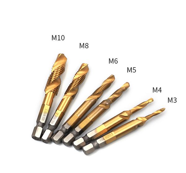 

6pcs m3-m4--m5-m6-m8-m10 screw tap drill bits hss taps metric combination bit high speed steel titanium