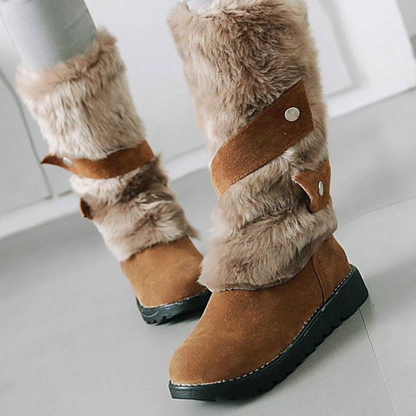 

2020 winter large size 43 snow boots wedges keep warm winter boots for women tassel high heel round toe knee high women shoes, Black