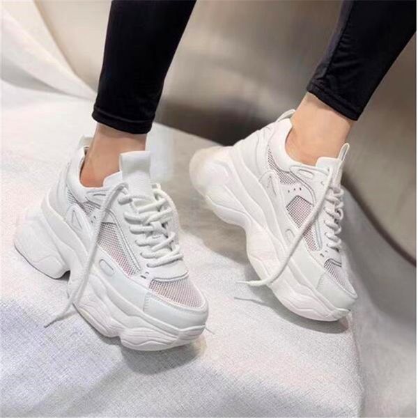 

increased women's shoes summer new breathable mesh thick platform shoes leather casual increased ladies casual, Black