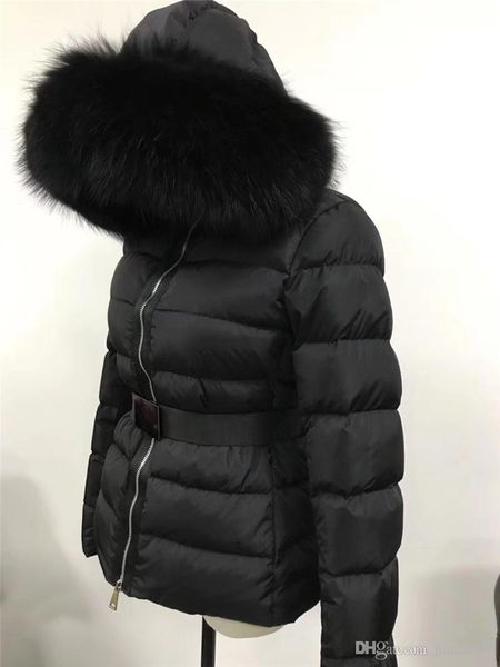 

2019 m women down jacket black real large raccoon fur collar down coat hooded with belt thick winter parkas