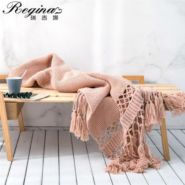 

regina brand iceland yarn knitted throw blanket hollow-out tassel decorative oversize sofa throw bed chunky knit blanket