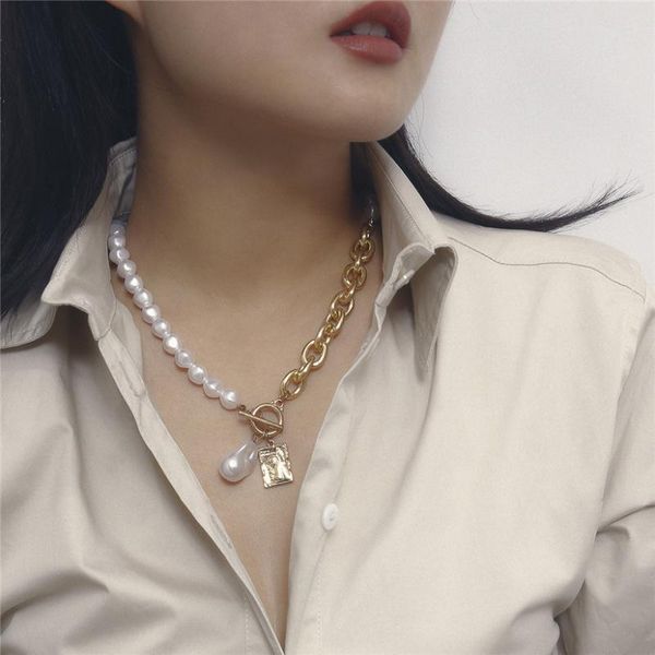 

pendant necklaces 2021 fashion chain baroque pearl charm pendants choker necklace for women snake jewelry gold silver color
