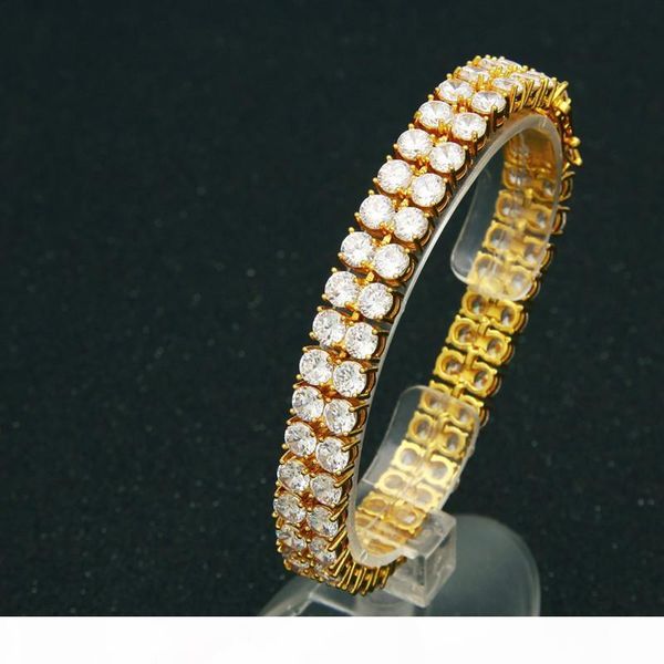 

10mm 21.5cm yellow gold silver color iced out cz chain bracelet for men fashion cool hip hop bracelet link chain, Black