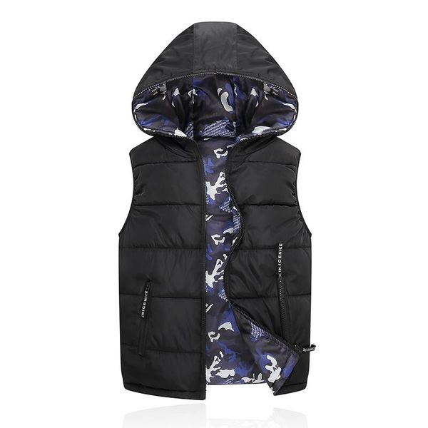 

большой размер 3xl vest men jacket 2020 новые зимние куртки мужские жилеты короткие тонкий с капюшоном толстые теплые пальто мужской одежда, Black;white