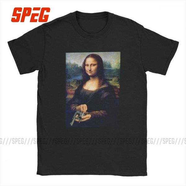 

leisure mona loading mona lisa t-shirt men crewneck cotton t shirt guns da vinci parody funny renaissance tees printed clothes
