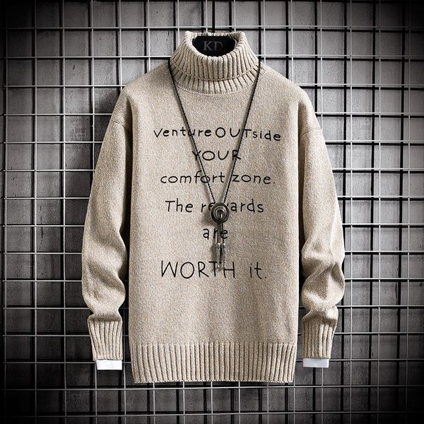 

new brand thick warm sweater men printed pullover turtleneck slim fit jumpers knitted winter korean style casual mens clothes, White;black